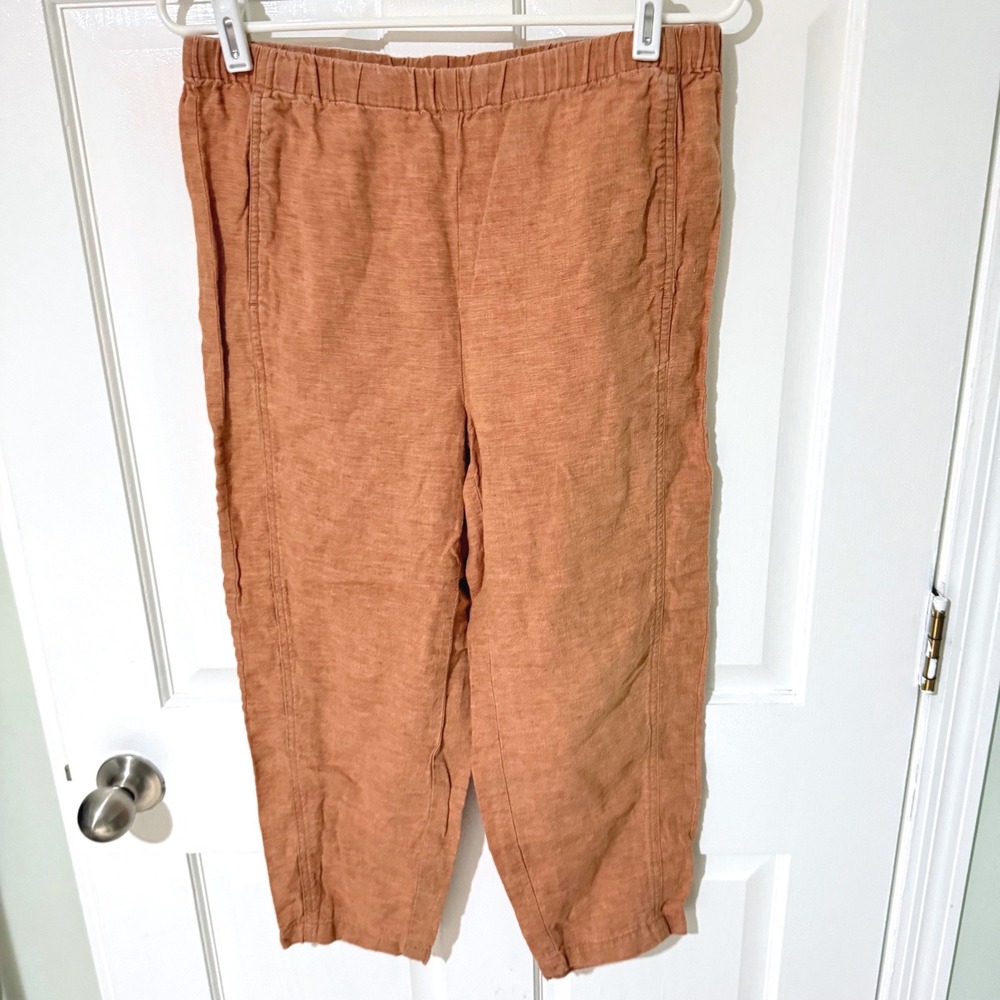 Eileen Fisher Organic Linen Cropped Pants Terracotta Orange Small S/P